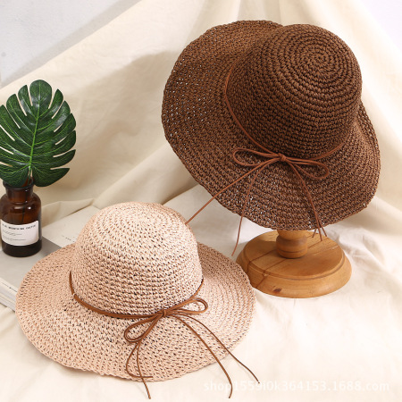 Chapeaux de paille pour femmes en raphia uni, nœud papillon, collection Simple Series Daily Bow Knot 2