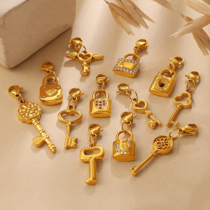 Cadenas À Clé Simple À Faire Soi-Même Pour Un Usage Quotidien, En Acier Inoxydable Étanche, Avec Pendentifs En Strass Couleur Or. h5 Image3