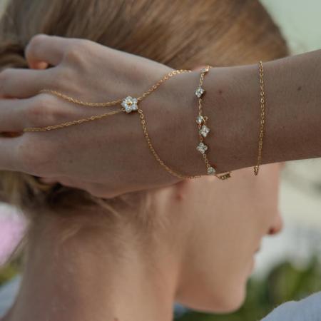 Chaîne de poignet élégante en acier inoxydable, étanche, couleur or, avec zircon. 2