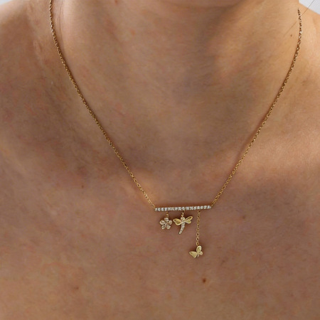  Colliers pendentifs pour femmes, collection romantique, en acier inoxydable, étanches, couleur or, avec zircon et motif floral.