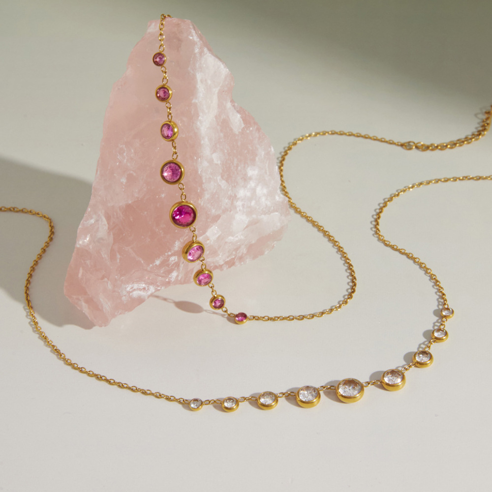 Colliers De Perles Simples En Acier Inoxydable Et Zircon Étanches Pour Femmes h5Image2