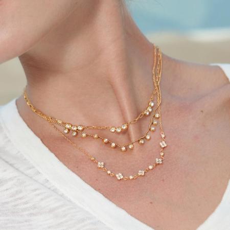 Colliers pendentifs élégants pour femmes, en acier inoxydable, étanches, couleur or, avec zircon et motif floral.