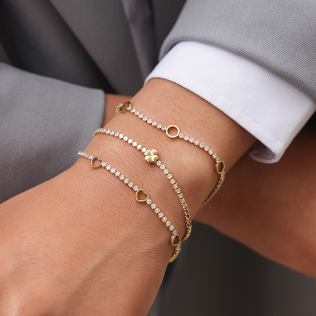 Bracelet chaîne femme en acier inoxydable doré, orné d'un cœur et d'une fleur de luxe. 2
