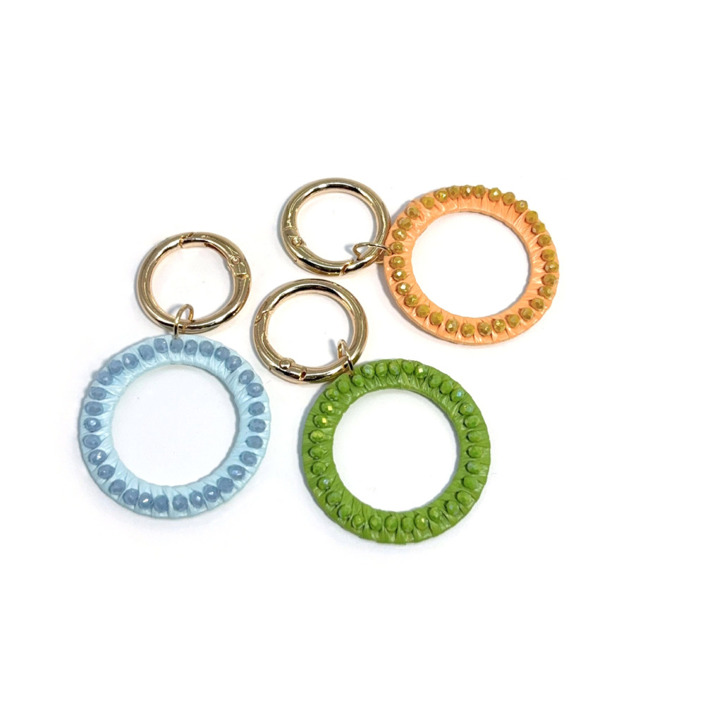 Porte-Clés De Sac Simple Series Vacation, Rond, En Raphia, Strass, Couleur Unie Image4