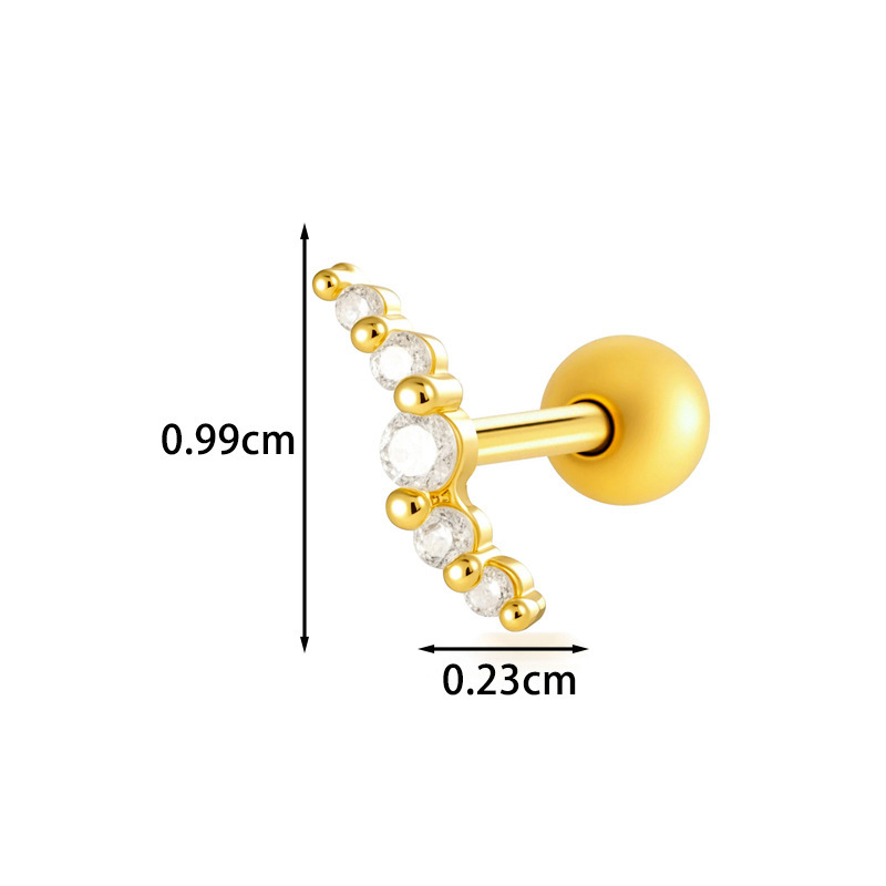 Boucles D'Oreilles Piercing Femme, Motif Fleur Simple En Forme De Cœur, Couleur Cuivre Doré Et Zircon. h5Image2