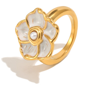 Bagues Tendance Simple Series Sweet Flower En Acier Inoxydable Étanche Couleur Or h5 Image4