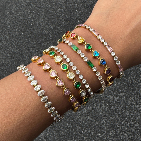 Bracelets de perles luxueux pour femmes, en acier inoxydable, étanches, couleur or et zircon. 2