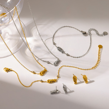 Ensembles de bijoux pour femmes Simple Series Daily Oceanic Style Fish en acier inoxydable étanche couleur or
