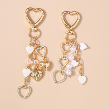 Chaîne de perles en forme de cœur simple, en alliage et strass, breloques pour sac, collection romantique