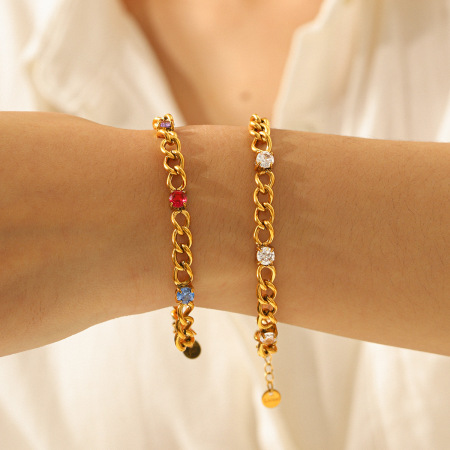 Bracelet Chaîne De Luxe Pour Femme En Acier Inoxydable, Étanche, Couleur Or Et Zircon.