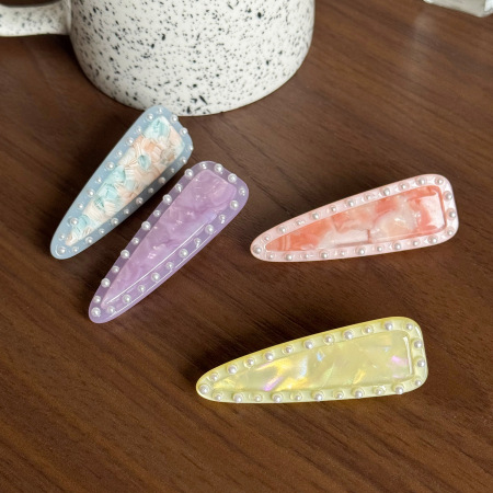 Pinces à cheveux en acétate avec perles artificielles, coloris uni dégradé doux et luxueux 2
