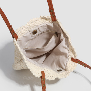 Sac Carré Tissé À Fleurs Pour Femme, Style Vacances, Couleur Unie h5 Image3
