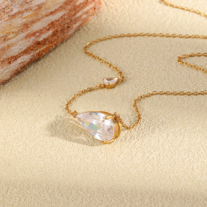 Colliers Pendentifs Pour Femmes En Acier Inoxydable Étanche Couleur Or Avec Zircon, Forme Goutte Simple h5 Image2