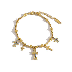 Bracelets À Breloques Rétro En Acier Inoxydable, Étanches, Couleur Or, Avec Strass, En Forme De Croix h5 Image5