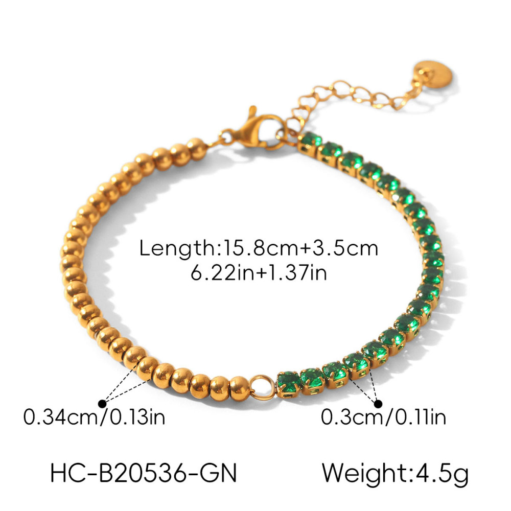 Bracelet Chaîne Pour Femme Simple Series Daily Beads En Acier Inoxydable Étanche Couleur Or Avec Zircon. h5Image2