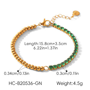 Bracelet Chaîne Pour Femme Simple Series Daily Beads En Acier Inoxydable Étanche Couleur Or Avec Zircon. h5 Image2