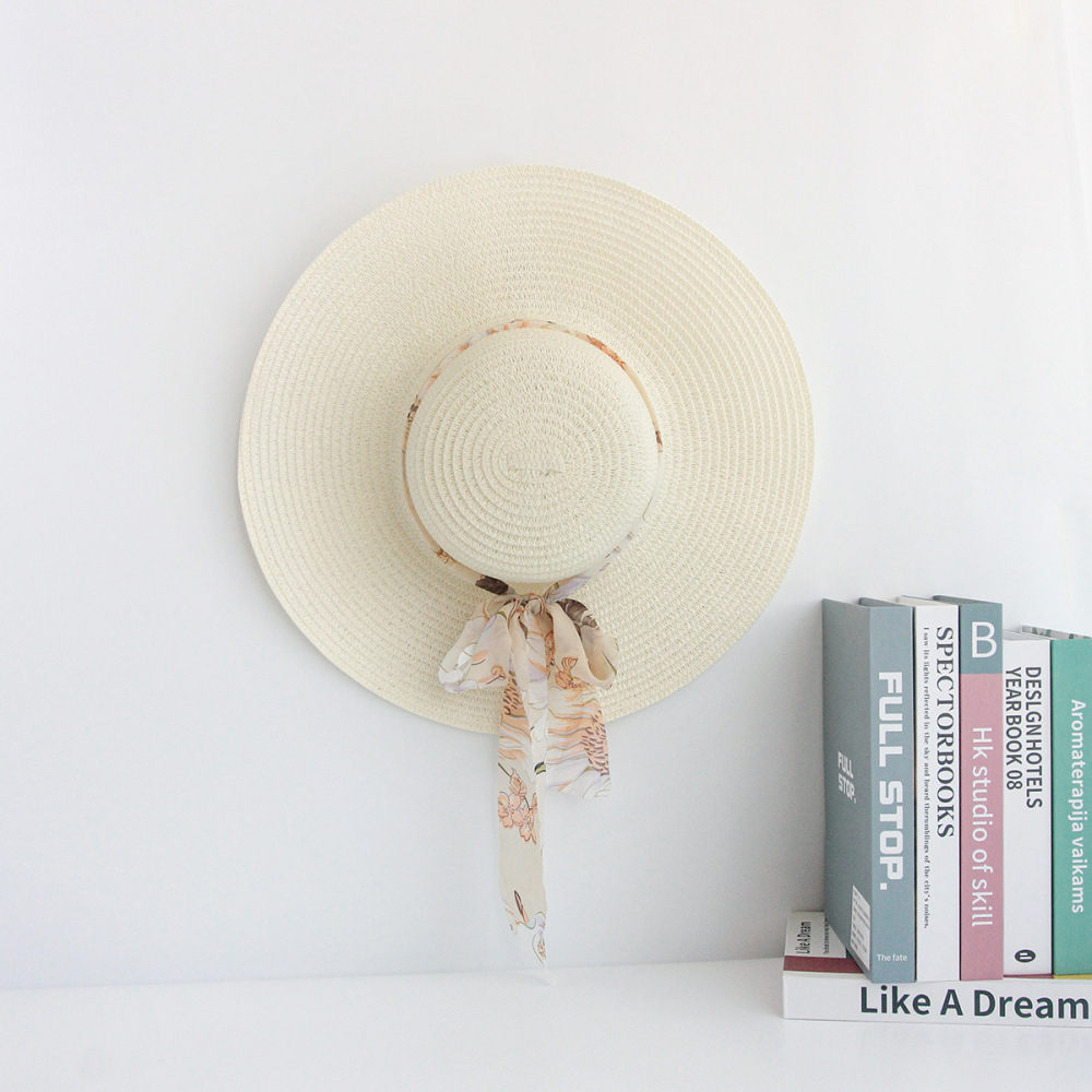 Chapeaux De Paille En Raphia Pour Femmes, Collection Simple, Avec Nœud Floral Et Ruban, Style Vacances Image4