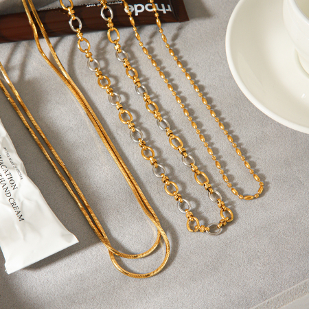 Colliers à maillons pour femmes, collection Simple Series Daily Chain, en acier inoxydable étanche, couleur or
