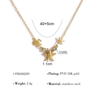 Colliers Pendentifs Femme En Acier Inoxydable, Couleur Or, Avec Étoile De Mer Et Cristal, Étanches h5