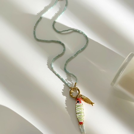Colliers de perles pour femmes, motif poisson de vacances, en acrylique doré et cristal 2