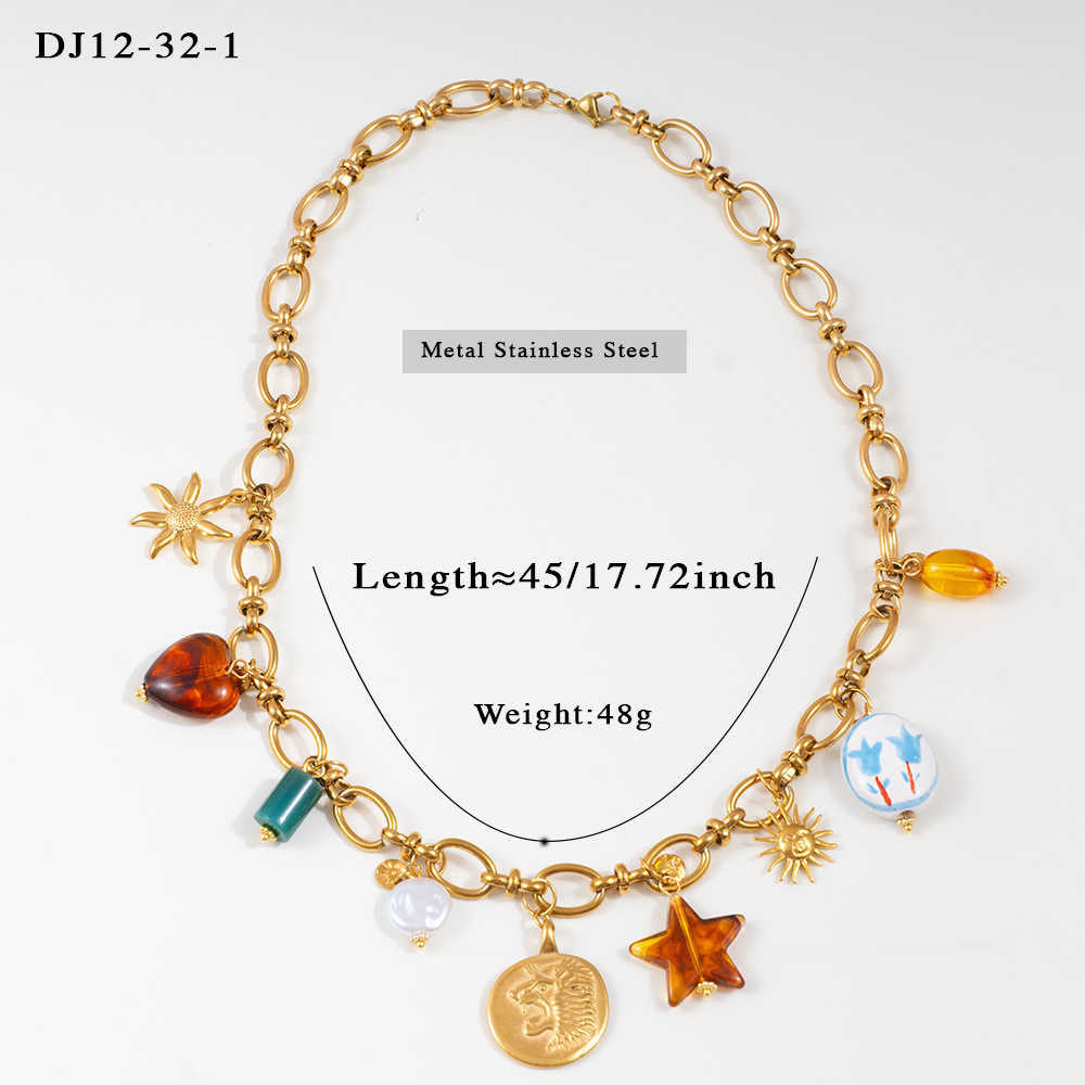 Colliers Pendentifs Pour Femmes En Forme De Goutte D'Eau, Cœur Irrégulier, Acier Titane Couleur Or, Pierre Naturelle Et Acrylique