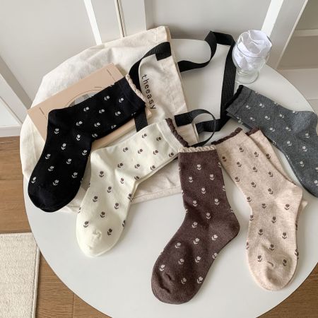 Chaussettes mi-mollet rétro botaniques basiques à rebond élevé 2