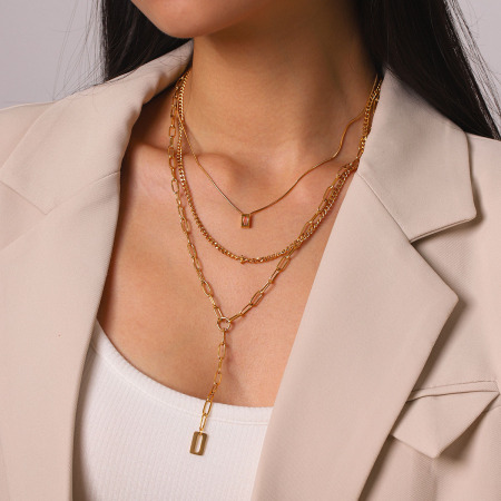 Colliers superposés pour femmes, en acier inoxydable, couleur or, étanches, de la collection Simple Series Daily Chain