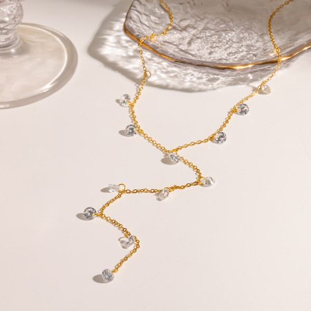 Collier pendentif femme luxueux et élégant en acier inoxydable doré avec zircon, chaîne ronde et étanche