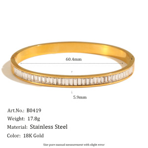 Bracelet Jonc Simple En Forme De Cœur, Rectangulaire, En Acier Inoxydable, Étanche, Couleur Or, Avec Zircon. h5 