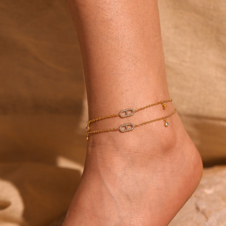 Bracelets de cheville en acier inoxydable étanches couleur or avec zircon 2