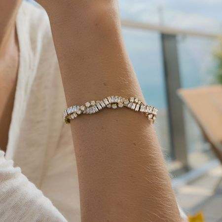 Bracelet chaîne femme luxueux en acier inoxydable torsadé, étanche, couleur or, orné de zircon.