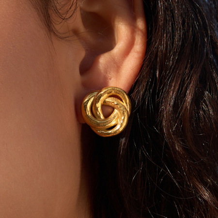 Boucles d'oreilles puces Daily Twist pour femmes, en acier inoxydable étanche, couleur or