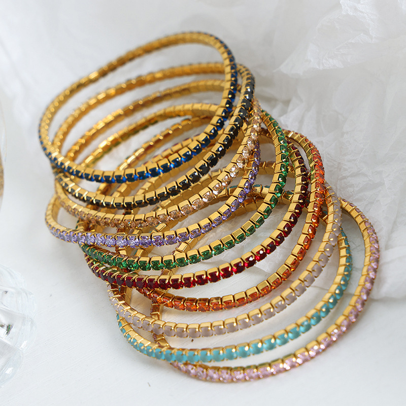Bracelet Chaîne Luxueux Pour Femme En Acier Inoxydable, Étanche, Couleur Or, Orné De Zircon. Image3