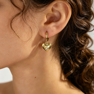 Boucles D'Oreilles Pendantes Pour Femme, En Acier Inoxydable, Couleur Or, Avec Zircon Et Motif Floral En Forme De Cœur h5 Image3