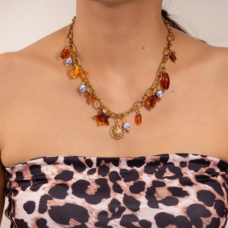 Colliers pendentifs pour femmes en forme de goutte d'eau, cœur irrégulier, acier titane couleur or, pierre naturelle et acrylique 2