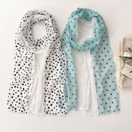 Écharpes d'été décontractées à pois et étoiles en polyester pour femmes, collection Simple Series