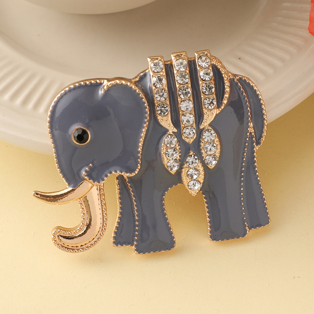 Broches De Luxe Rétro En Alliage Et Strass, Motif Éléphant Image4