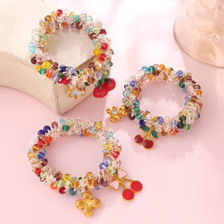Chouchous élastiques pour femmes, ornés d'un pendentif en cristal couleur dopamine, fleur de cerisier, à faire soi-même 2