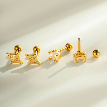 Boucles d'oreilles piercing femme, motif fleur simple en forme de cœur, couleur cuivre doré et zircon. 2
