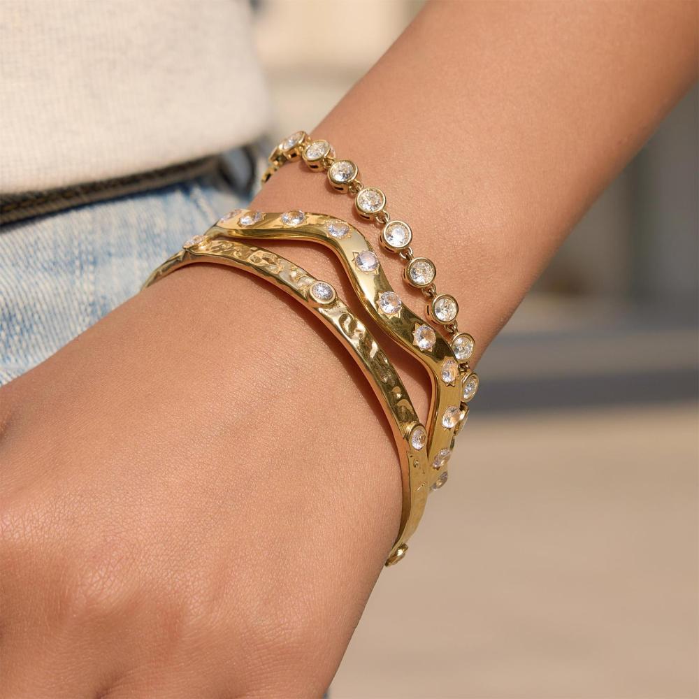 Bracelets Pour Femmes En Acier Inoxydable De Luxe, Étanches Et Couleur Or, Ornés De Zircon. Image3