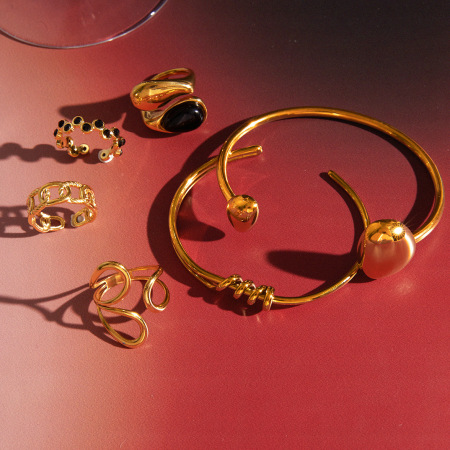 Ensembles de bracelets pour femmes en acier inoxydable doré, style rétro 2