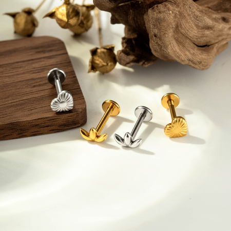 Boucles d'oreilles piercing femme en acier inoxydable, forme cœur simple, étanches, couleur or