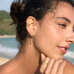 Ensembles De Colliers Pour Femmes En Acier Inoxydable Doré, En Forme De Cocotier, Style Océanique h5 Image5