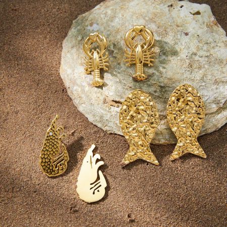 Boucles D'Oreilles Puces Pour Femmes, Style Océanique, En Acier Inoxydable, Étanches, Couleur Or, Motif Poisson