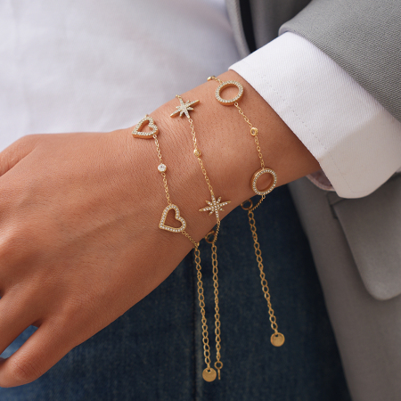 Bracelet chaîne femme simple et quotidien en acier inoxydable, étanche, couleur or, motif cœur et étoile.