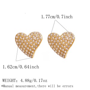 Boucles D'Oreilles Puces Pour Femmes, En Acier Inoxydable Doré, Ornées De Strass Et En Forme De Cœur, De Luxe. h5 
