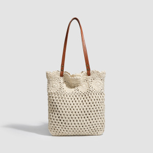 Sac Carré Tissé À Fleurs Pour Femme, Style Vacances, Couleur Unie h5 