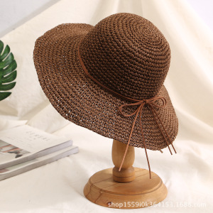 Chapeaux De Paille Pour Femmes En Raphia Uni, Nœud Papillon, Collection Simple Series Daily Bow Knot h5