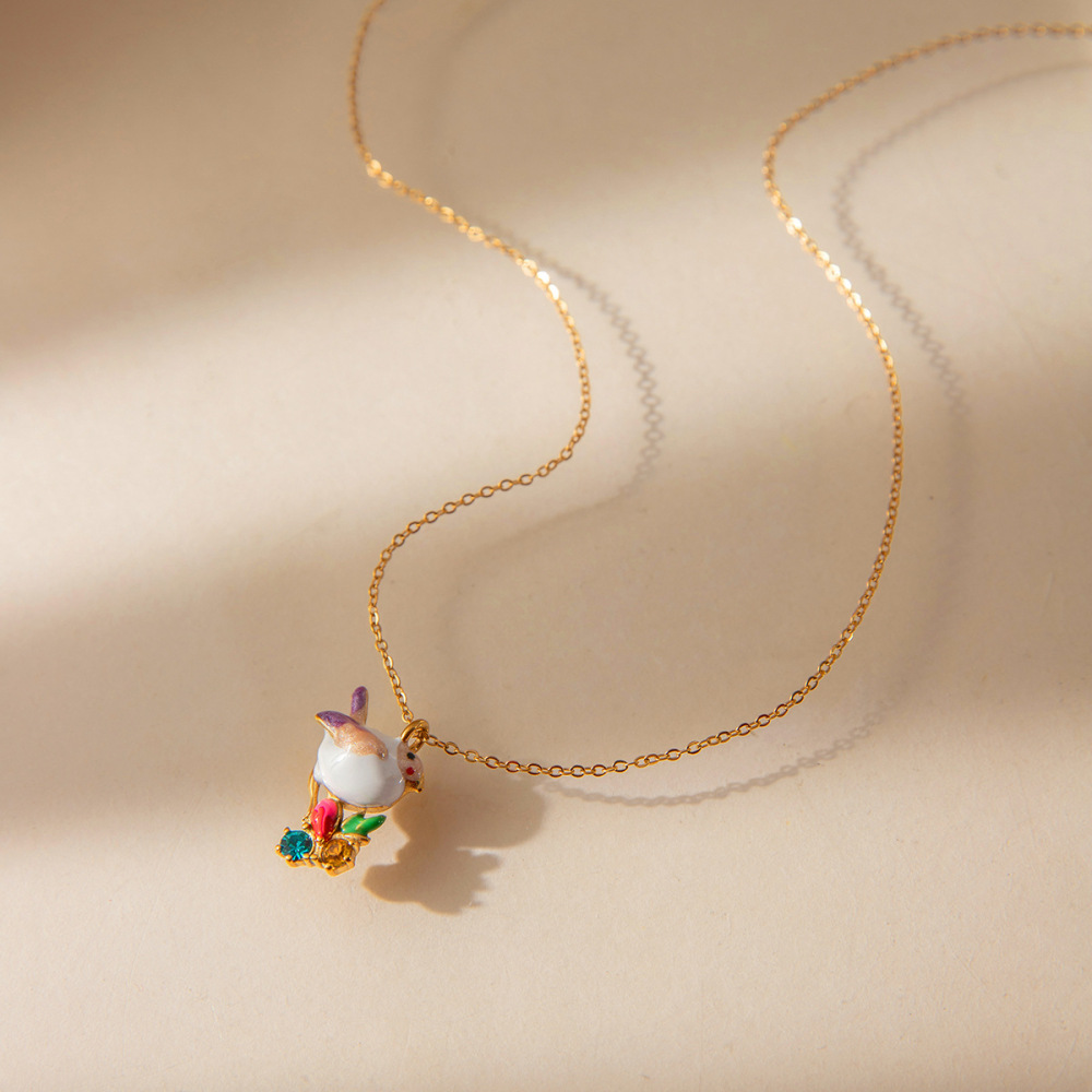 Ensembles De Colliers Pour Femmes En Acier Inoxydable Imperméable Couleur Or, Motif Animaux Mignons De La Série Simple Image5
