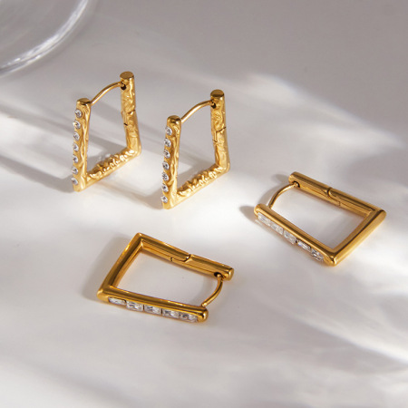 Boucles d'oreilles créoles pour femmes, en acier inoxydable doré, imperméables, à strass et forme géométrique quotidienne